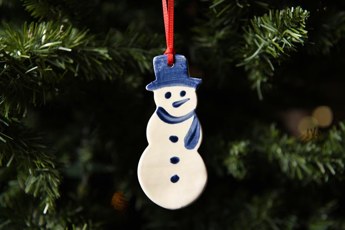 Blue &amp; White Snowman Clay Ornament