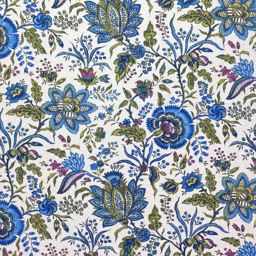 Blue Exotic Flowers Reproduction Fabric