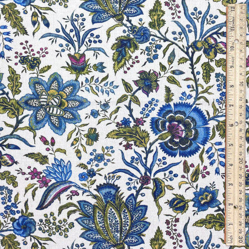 Blue Exotic Flowers Reproduction Fabric