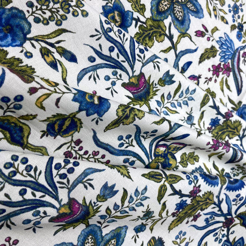 Blue Exotic Flowers Reproduction Fabric