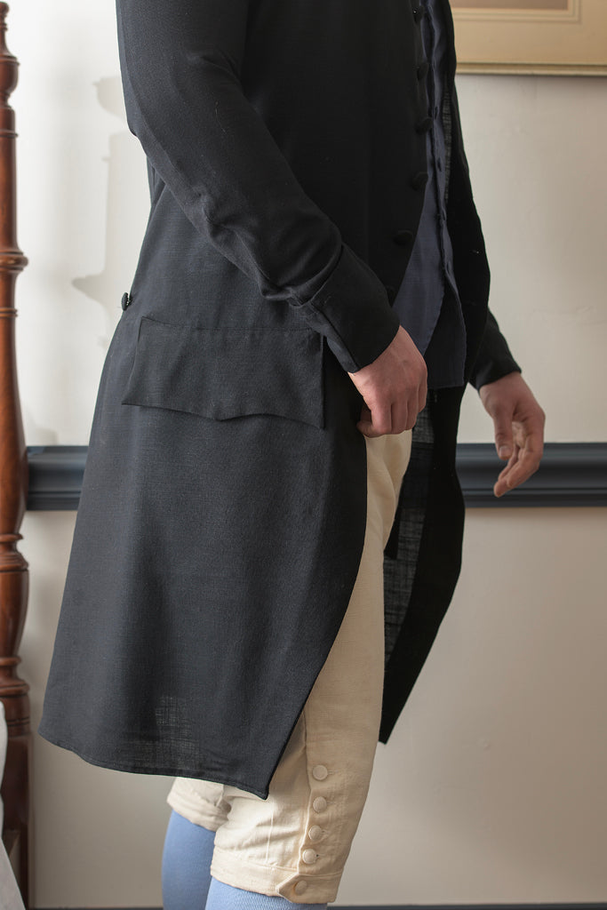 1770's Linen Frock Coat - Falling Collar | Black