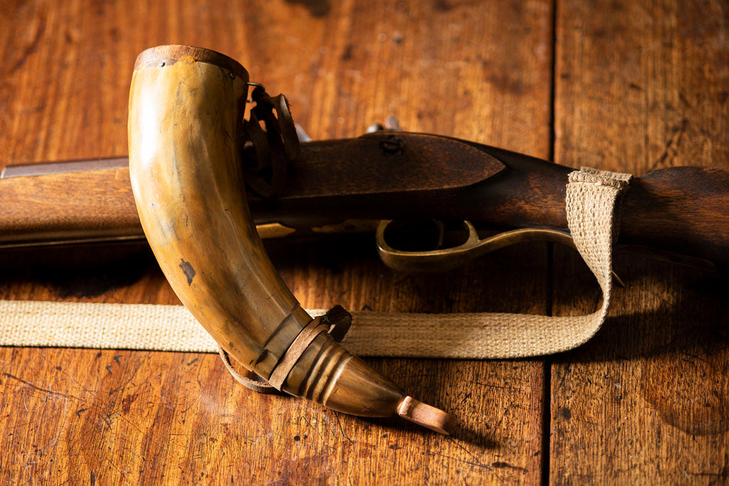 Brown Revolutionary War Era Powder Horn for Black Powder Shooting