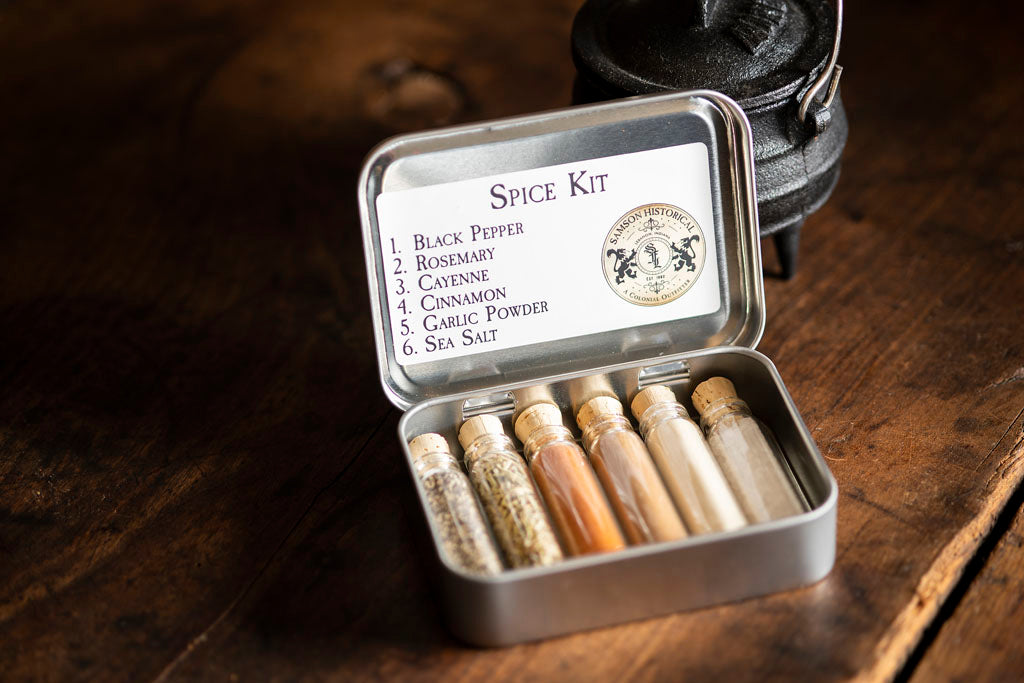 Travel Spike Kit from Samson Historical - Black Pepper, Rosemary, Cayenne, Cinnamon, Garlic Powder, Sea Salt